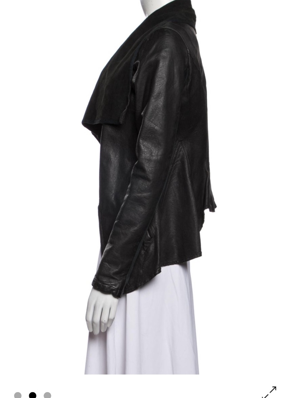 AllSaints Black Draped Leather Jacket with Waterfall Front